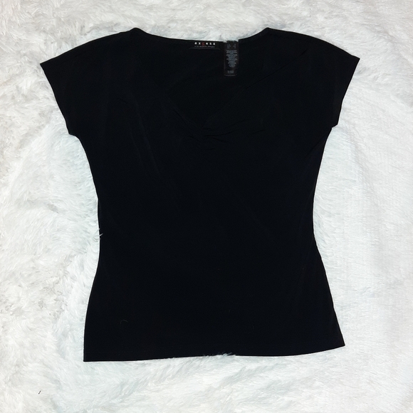 3/$12💥 LIZ CLAIBORNE AXCESS black ruched vneck blouse - Picture 1 of 3